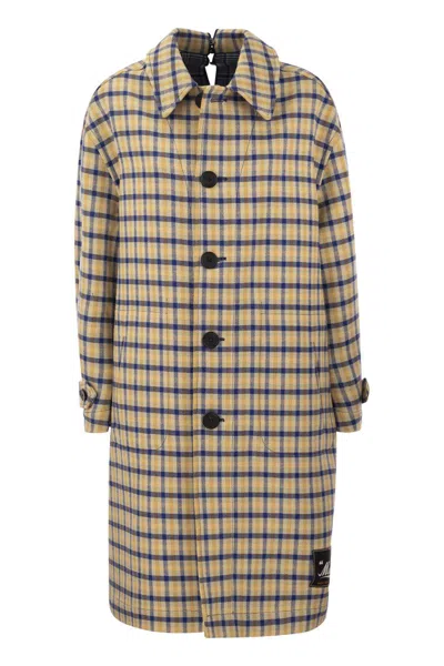 Marni Oversized Reversible Coat With Collar And Cut On The Back Of The Neck In Yellow,blue