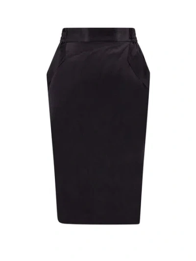 Saint Laurent Pencil Midi Skirt In Silk In Black
