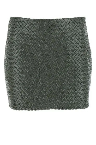 Bottega Veneta Green Intrecciato Raffia Mini Skirt For Women In Green