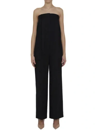 Burberry Strapless Wool Jumpsuit With Embroidered Equestrian Pattern In Black