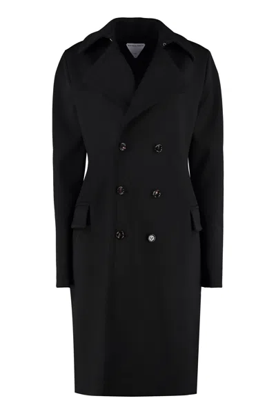 Bottega Veneta Double-breasted Wool Coat In Black