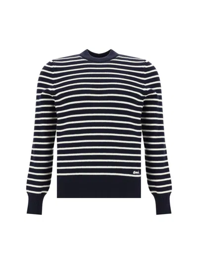 Shop Ami Alexandre Mattiussi Ami Paris Wool And Cotton Blend Sailor Sweater In Blue