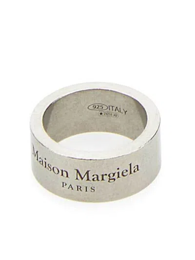 Shop Maison Margiela Logo-engraved Ring In Palladio Burattato