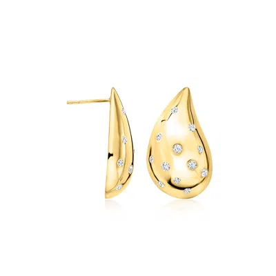 Ross-simons Diamond Puffy Teardrop Earrings In 18kt Gold Over Sterling In White