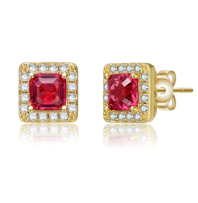 Rachel Glauber Classy Halo Square Stud Earrings In Red