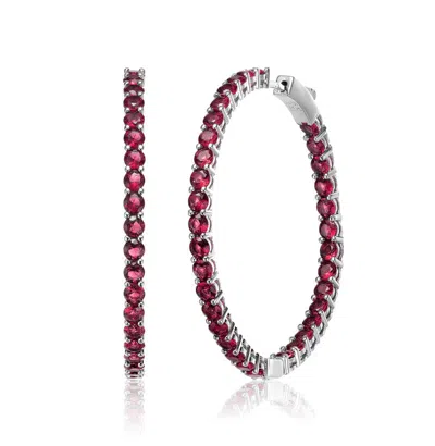 Rachel Glauber White Gold Plated With Emerald Cubic Zirconia Inside-out Round Hoop Ea In Red