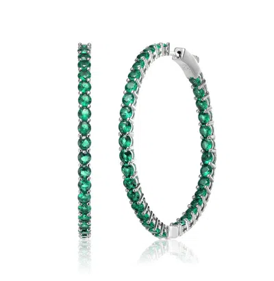 Rachel Glauber Big Hoop With Colored Cubic Zirconia Earrings In Green
