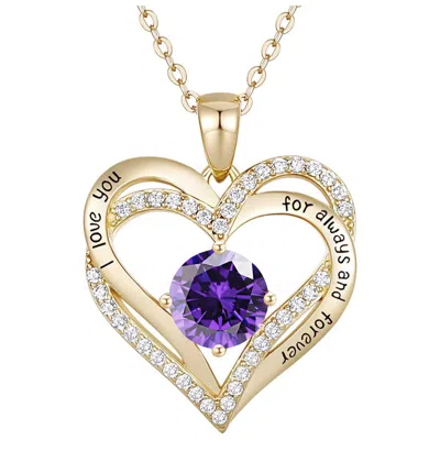 Rachel Glauber 14k Gold Plated Heart ''i Love You'' Pendant With Colored Cubic Zirconia In Green