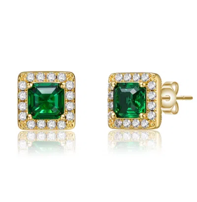 Rachel Glauber Classy Halo Square Stud Earrings In Green