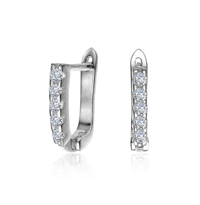 Rachel Glauber Beautiful 13mm U Shaped Clear Cubic Zirconia Hoop Earrings In Silver