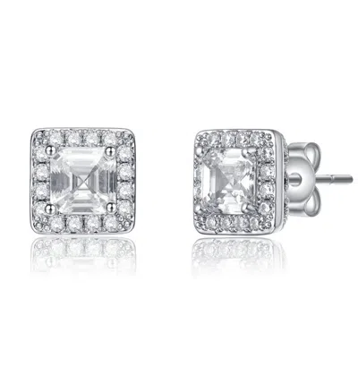 Rachel Glauber Classy Halo Square Stud Earrings In Silver