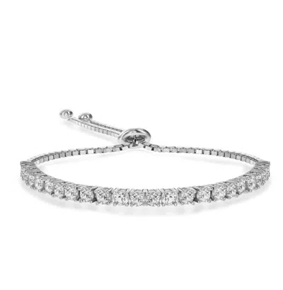 Rachel Glauber Bolo Adjustable Bracelet With Round Clear Cubic Zirconia In Silver
