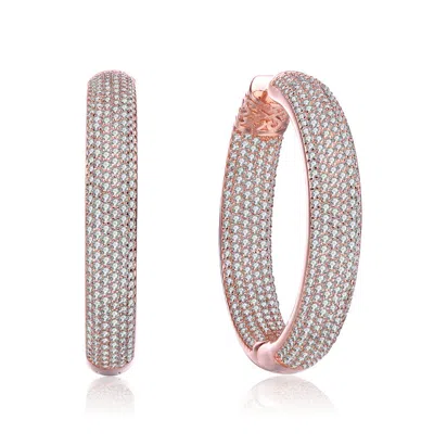 Rachel Glauber Clear Cubic Zirconia 10-row French Pave Inside Out Large Tubular Hoop Earrings In Multi