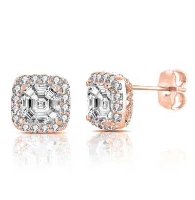 Rachel Glauber Classy Halo Square Stud Earrings In Multi