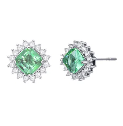 Rachel Glauber Classy 10mm Halo Square Stud Earrings With Colored Cubic Zirconia In Green