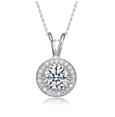 Rachel Glauber Classy Round Pendant Necklace With Clear Cubic Zirconia In Silver