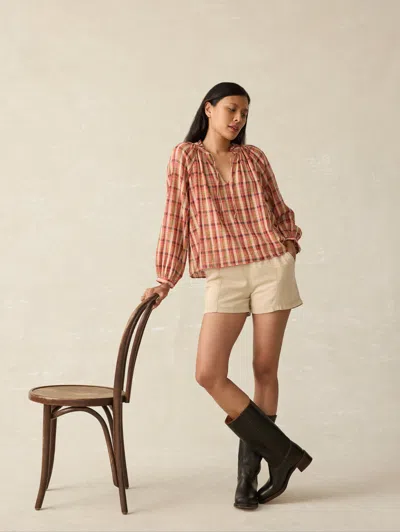 Faherty Annalise Plaid Organic Cotton Popover Top In Sunset Gingham