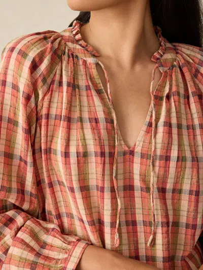 Faherty Annalise Plaid Organic Cotton Popover Top In Sunset Gingham
