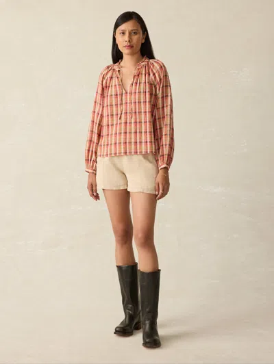 Faherty Annalise Plaid Organic Cotton Popover Top In Sunset Gingham