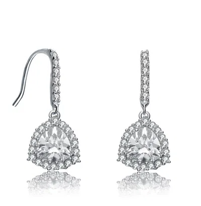 Rachel Glauber White Gold Plated Clear Cubic Zirconia Drop Earrings In Silver