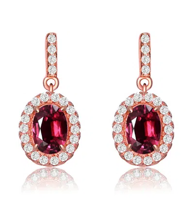 Rachel Glauber 18k Rose Gold Plated With Colored Cubic Zirconia Dangle Earrings In Red