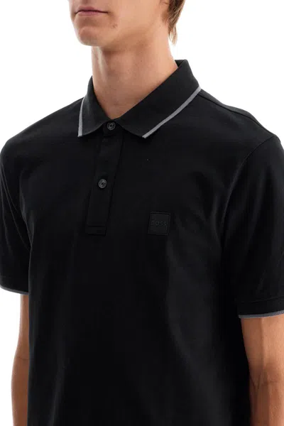 Shop Hugo Boss Polo Shirt With Logo Patch In Black