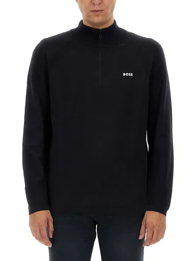 Shop Hugo Boss Boss Sweatshirt With Logo In Blue