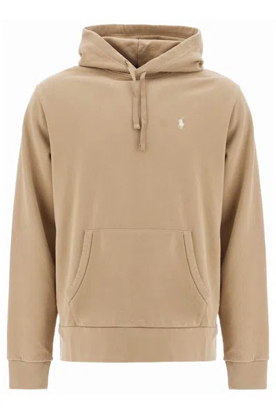 Shop Polo Ralph Lauren Hooded Sweatshirt With Embroidered Pony In Beige