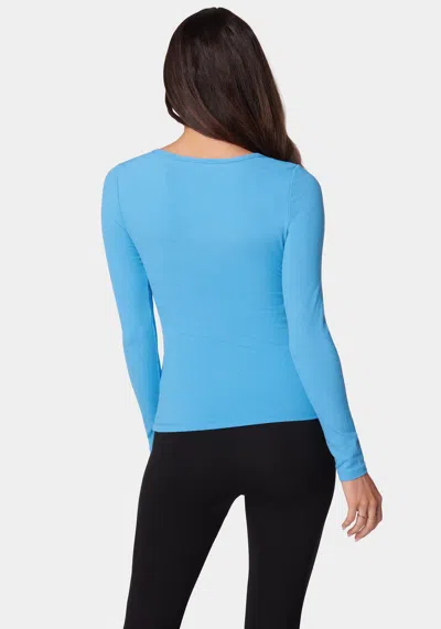 Bebe Long Sleeve Scoop Neck  Logo Rib Top In Azure Blue