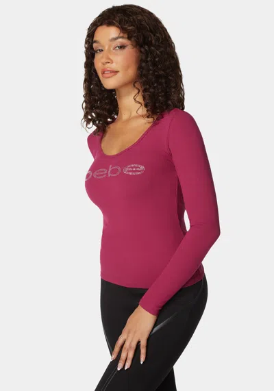 BEBE LONG SLEEVE SCOOP NECK BEBE LOGO RIB TOP 