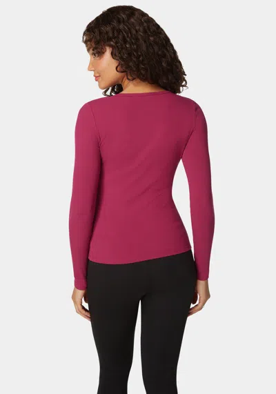Bebe Long Sleeve Scoop Neck  Logo Rib Top In Raspberry Radiance