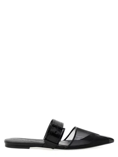 Alexander Mcqueen Black Mesh And Leather Punk Slippers