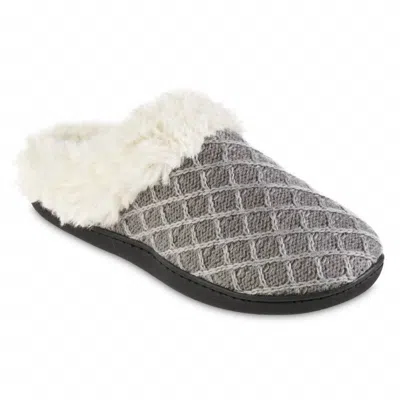 Isotoner Women's Diamond Sweater Knit Hoodback Slipper In Light Gray In Multi