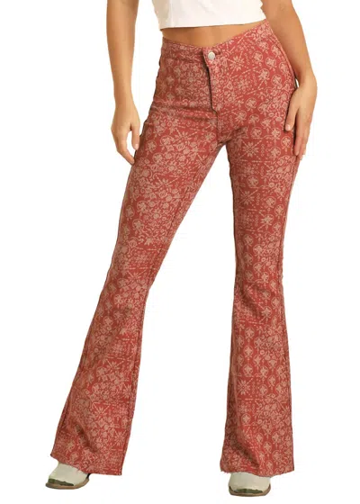 Rock & Roll Denim Reversible Bandana Flare Jeans In Red In Pink
