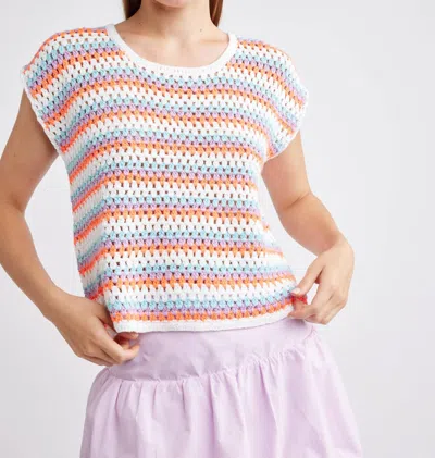 Self Contrast Corey Crochet Top In Neon Coral In Red