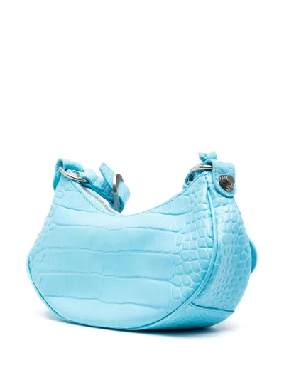 Balenciaga Le Cagole Xs Crocodile Embossed Leather Shoulder Bag In Blue
