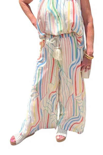 Elan Santa Barbara Wide Leg Pant In Multi Colored Strip In Multi