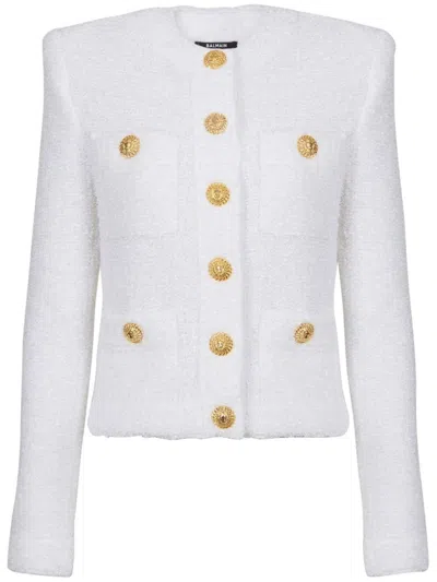 Shop Balmain Buttoned Tweed Short Jacket