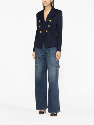 Balmain Black Double-breasted Jacket With Branded Buttons And Asymmetric Cut In Wool Woman