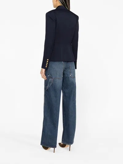 Balmain Black Double-breasted Jacket With Branded Buttons And Asymmetric Cut In Wool Woman