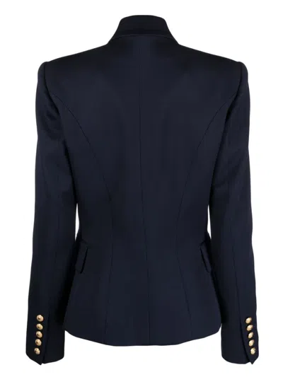 Balmain Black Double-breasted Jacket With Branded Buttons And Asymmetric Cut In Wool Woman