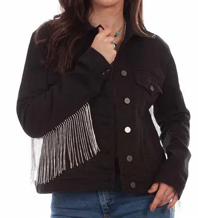 Scully Rhinestone Fringe Denim Jacket In Black In Black