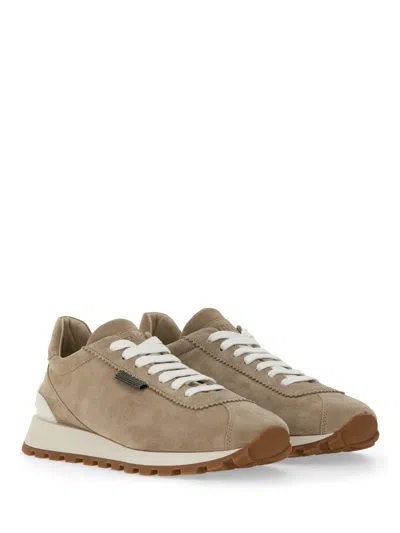 Shop Brunello Cucinelli Suede Sneaker In Beige