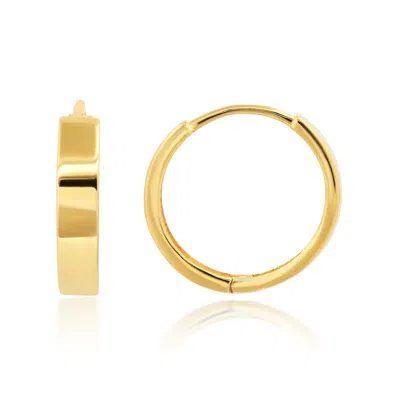Maxcolor 14k White Gold 12mm Flat Style Huggie Hoop Earrings With Hidden Post Hinged Closure In Yellow