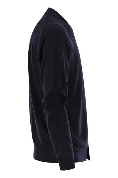 Fedeli Lightweight Virgin Wool Cardigan In Night Blue