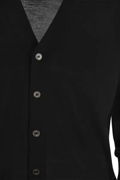 Fedeli Lightweight Virgin Wool Cardigan In Black