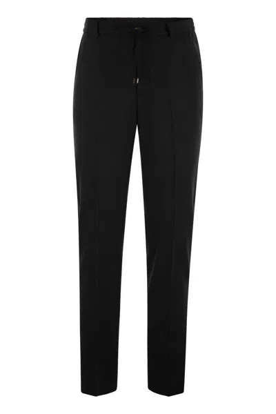 Peserico Men's Wool-blend Flannel Trousers In Black
