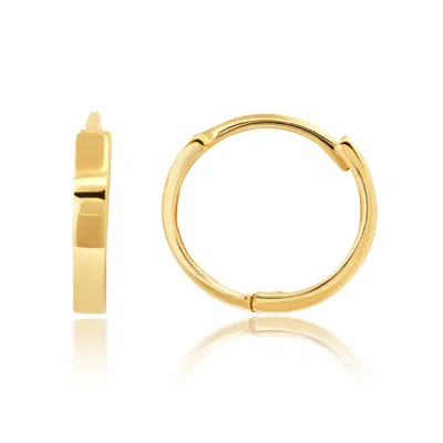 Maxcolor 14k White Gold 10mm Flat Style Huggie Hoop Earrings With Hidden Post Hinged Closure In Yellow