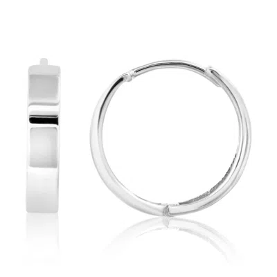Maxcolor 14k Yellow Gold 14mm Flat Style Huggie Hoop Earrings With Hidden Post Hinged Closure In White