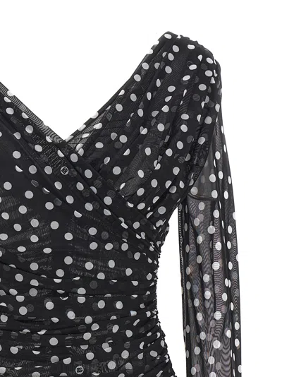 Dolce & Gabbana Ruched Wrap-effect Printed Polka-dot Tulle Blouse
